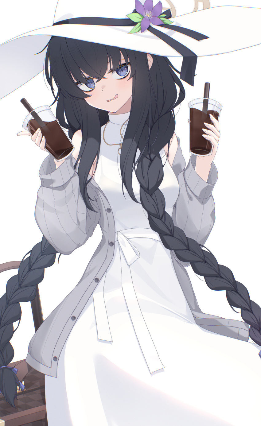 1girl, black_hair, blue_archive, blue_eyes, braid, chloette, dress, halo