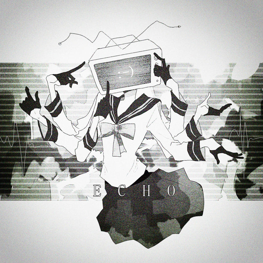 1girl, bow, bowtie, commentary, copyright_name, cropped_legs, echo_(vocaloid), english_commentary