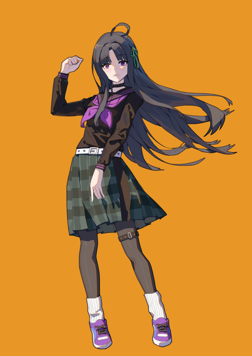 1girl, absurdres, ahoge, awa_subaru, belt, belt_buckle, black_choker, black_hair