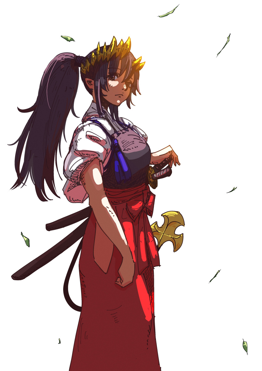 1girl, absurdres, alternate_costume, black_hair, closed_mouth, commentary_request, dark-skinned_female, dark_skin