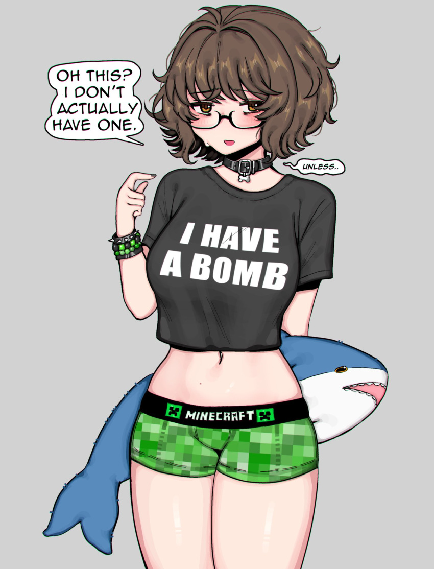 1girl, aki_(snale), brown_hair, english_text, female, glasses, looking_to_the_side, meme
