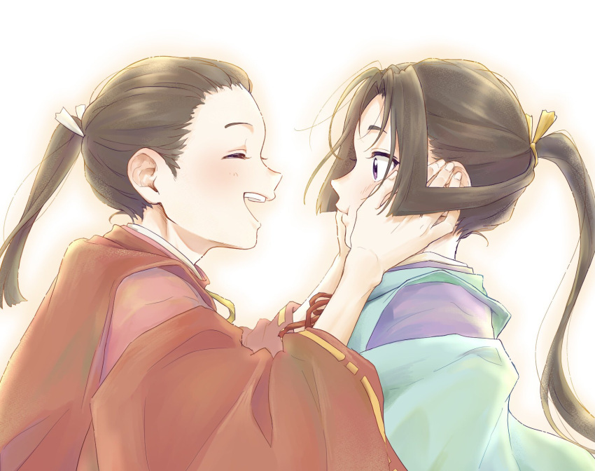 2boys, black_hair, brothers, highres, houjou_kunitoki, houjou_tokiyuki_(nige_jouzu_no_wakagimi), kutsuzoko_9, long_hair