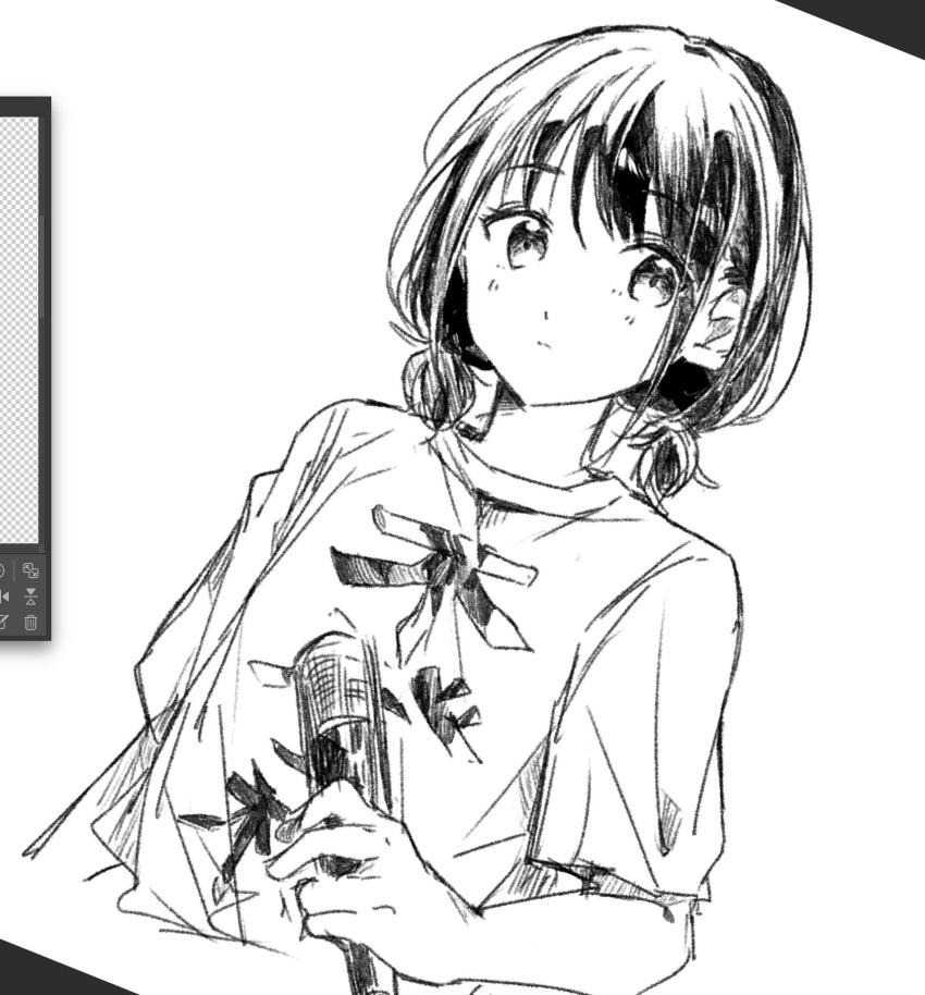 1girl, aask, art_tools_in_frame, blush, closed_mouth, commentary, cropped_torso, girls_band_cry