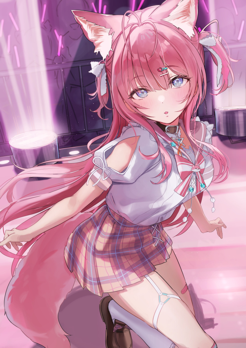 1girl, absurdres, animal_ear_fluff, animal_ears, antenna_hair, arm_cutout, bandaid, bandaid_on_leg