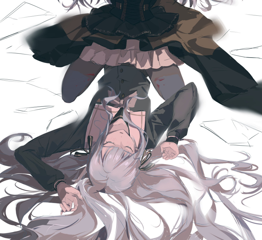 2girls, bang_dream!, bang_dream!_it's_mygo!!!!!, black_corset, black_pantyhose, black_ribbon, blood, blood_on_leg