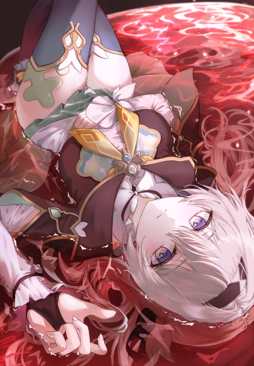 1girl, absurdres, arin_art, black_gloves, black_hairband, blood, breasts, closed_mouth