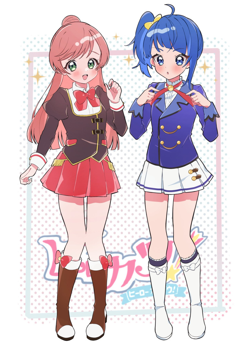 2girls, ahoge, aikatsu!, aikatsu!_(series), alternate_costume, asymmetrical_bangs, bare_legs, black_jacket