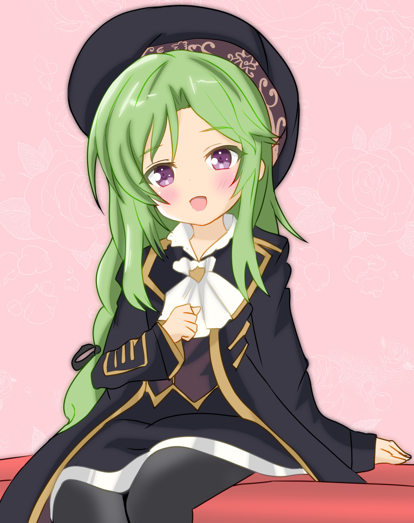 1girl, :d, absurdres, age_regression, aged_down, arm_at_side, ascot, assault_lily