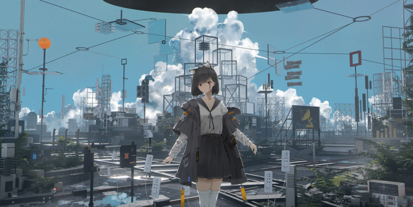 1girl, absurdres, animal_ear_fluff, animal_ears, black_hair, black_jacket, black_ribbon, black_sailor_collar