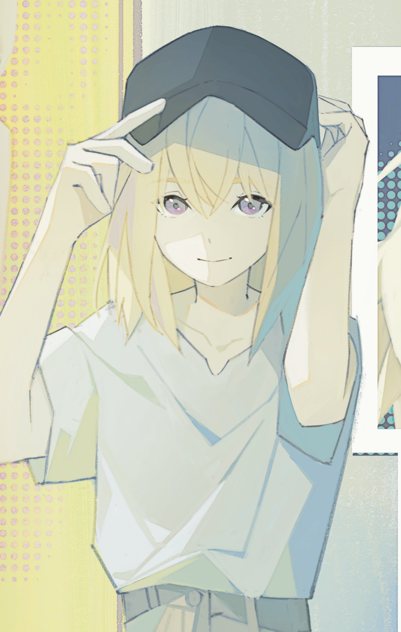 1girl, adjusting_clothes, adjusting_headwear, bang_dream!, bang_dream!_it's_mygo!!!!!, blonde_hair, closed_mouth, collarbone