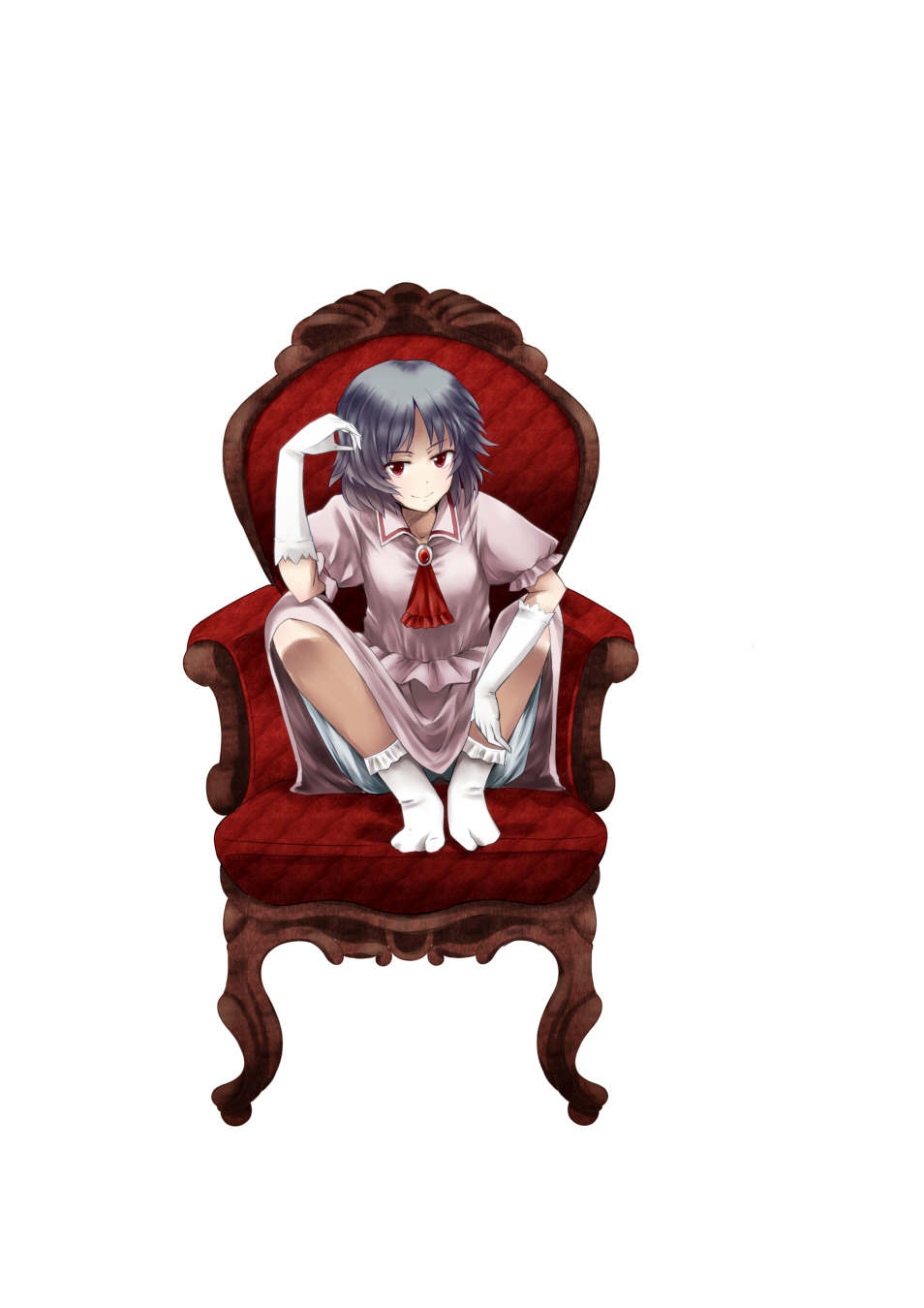 bobby_socks, chair, elbow_gloves, gloves, highres, kuze, red_eyes, remilia_scarlet