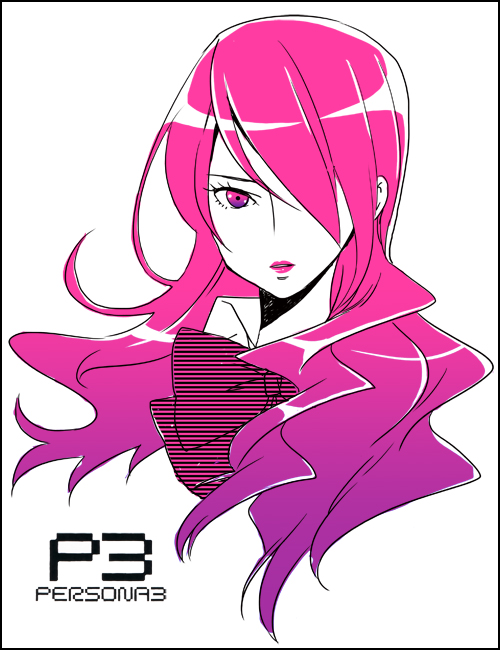 bowtie, hair_over_one_eye, kirijou_mitsuru, long_hair, persona, persona_3, portrait, purple_eyes, purple_hair, simple_background, solo, yui_(rogsouko), yui_(rogusouku)