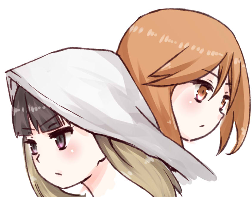2girls, black_hair, blunt_bangs, brown_eyes, brown_hair, child, closed_mouth, coat