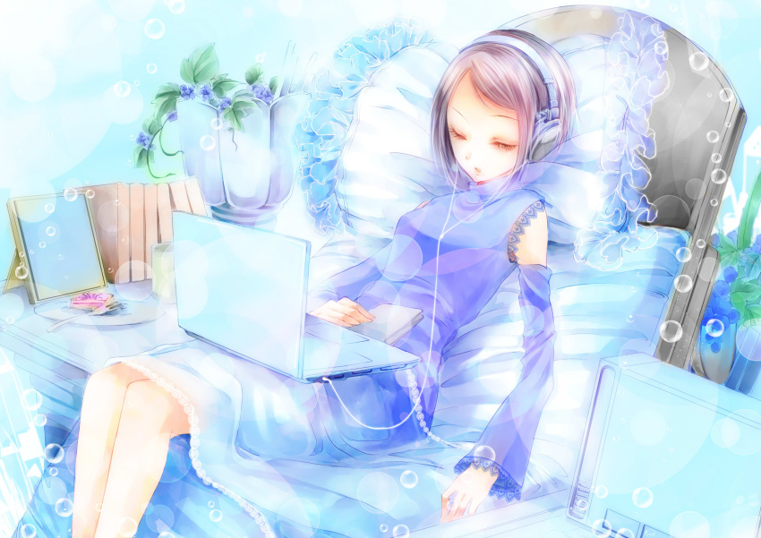 bed, blue, book, bubble, bubbles, cake, closed_eyes, computer