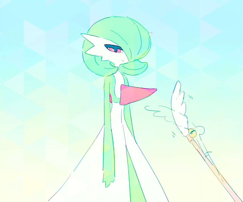 bell, bob_cut, cat_teaser, colored_skin, dress, gardevoir, green_hair, green_skin