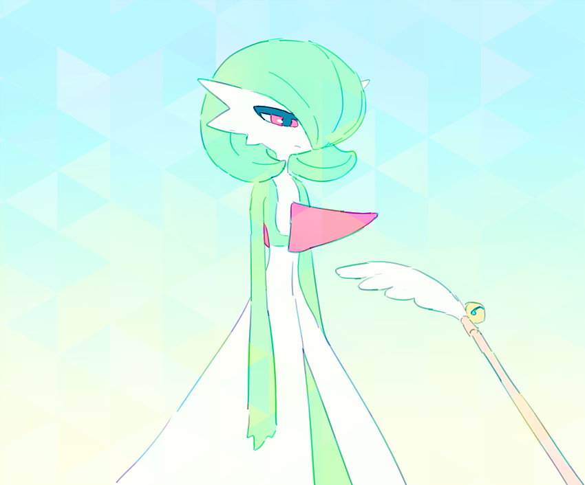 bell, bob_cut, cat_teaser, colored_skin, dress, gardevoir, green_hair, green_skin
