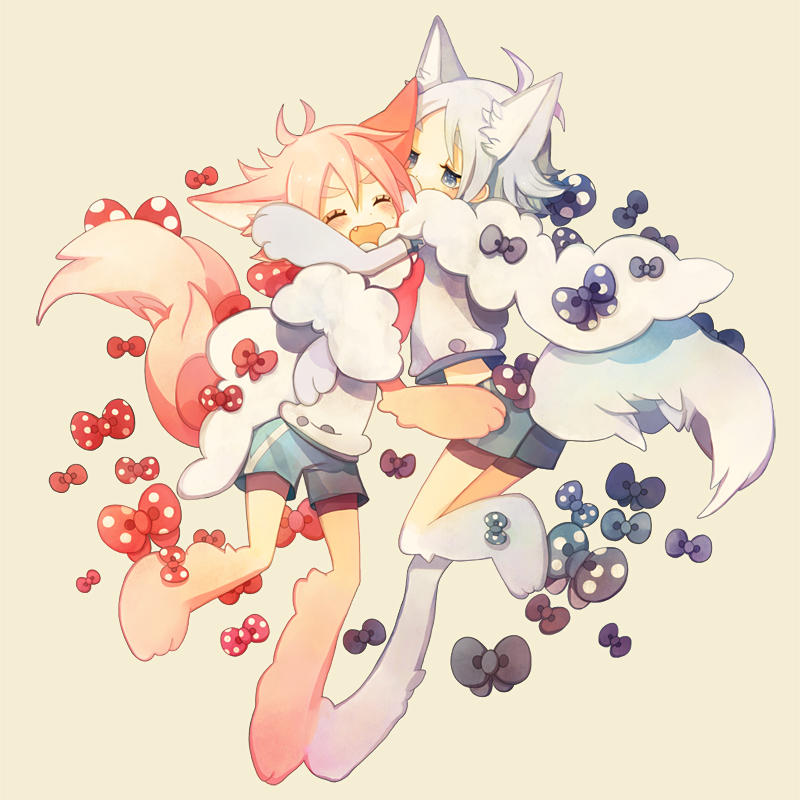 32_(mayama), ahoge, animal_ears, blue_eyes, bow, brothers, fubuki_atsuya, fubuki_shirou