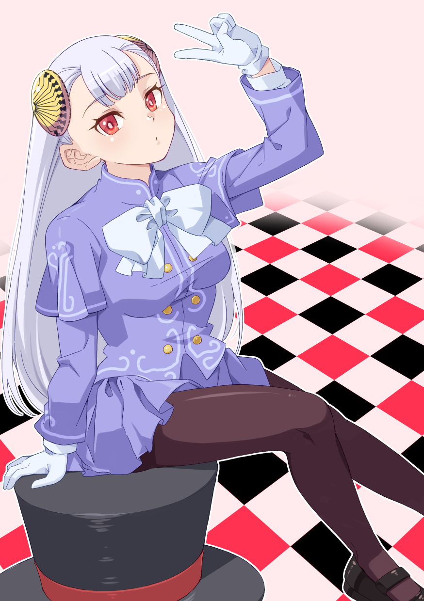 1girl, albino, brown_pantyhose, capcom_fighting_jam, center-flap_bangs, commentary_request, drdr_ao_midoro, gloves