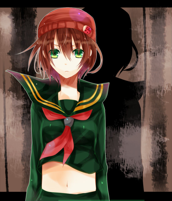bad_id, brown_hair, character_request, green_eyes, hat, hinasora_azuki, school_uniform, short_hair