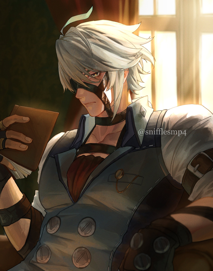 1boy, absurdres, ahoge, alhaitham_(genshin_impact), arm_belt, artist_name, belt, black_belt