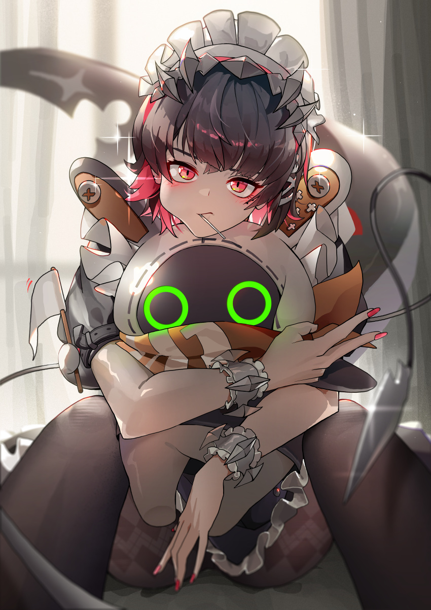 1girl, absurdres, black_hair, black_pantyhose, colored_inner_hair, cowboy_shot, ellen_joe, fingernails