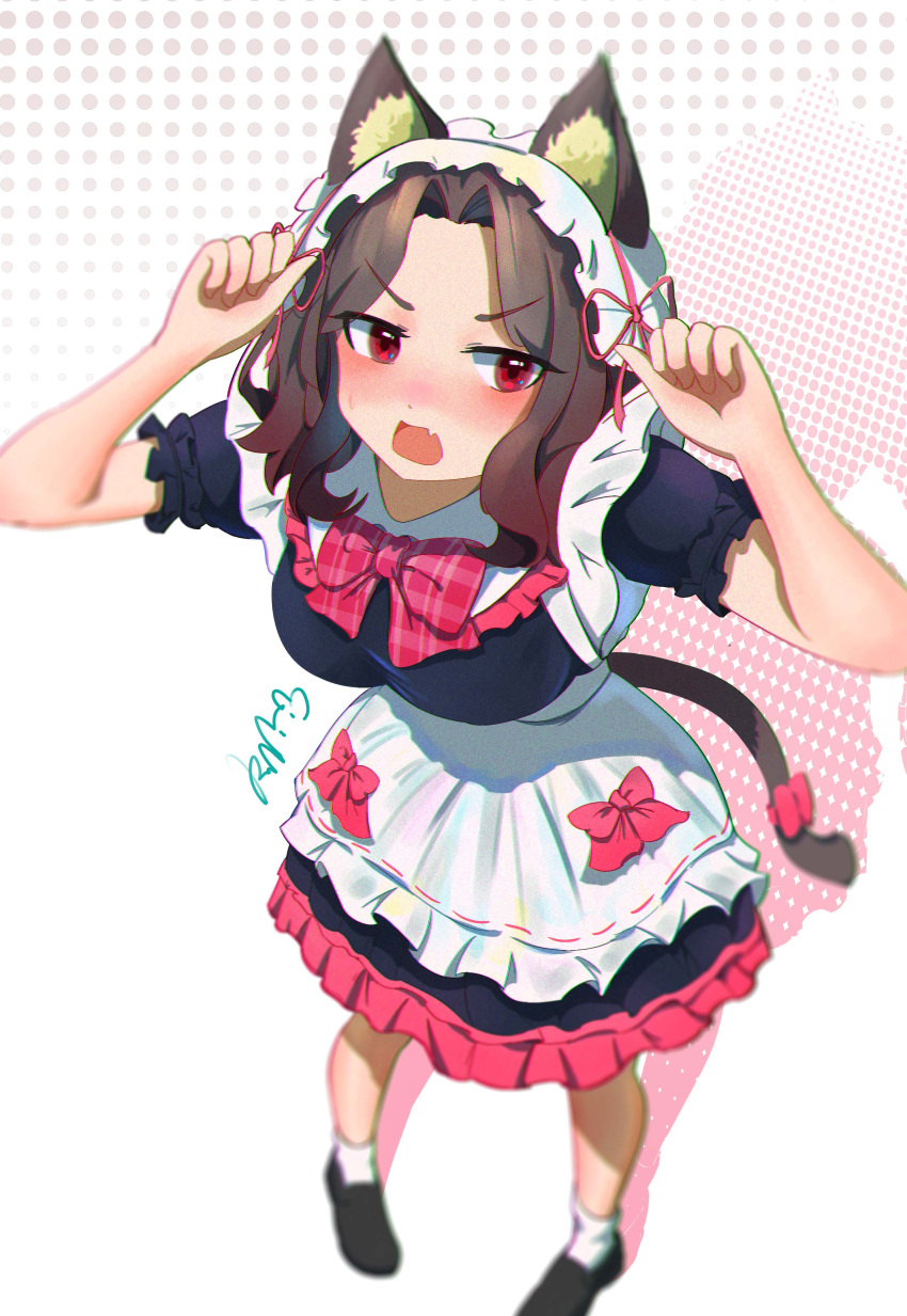 1girl, absurdres, animal_ear_hairband, animal_ears, black_dress, blush, bow, bowtie
