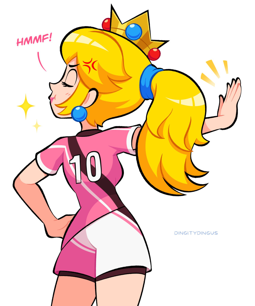 1girl, absurdres, anger_vein, artist_name, blonde_hair, closed_eyes, crown, earrings
