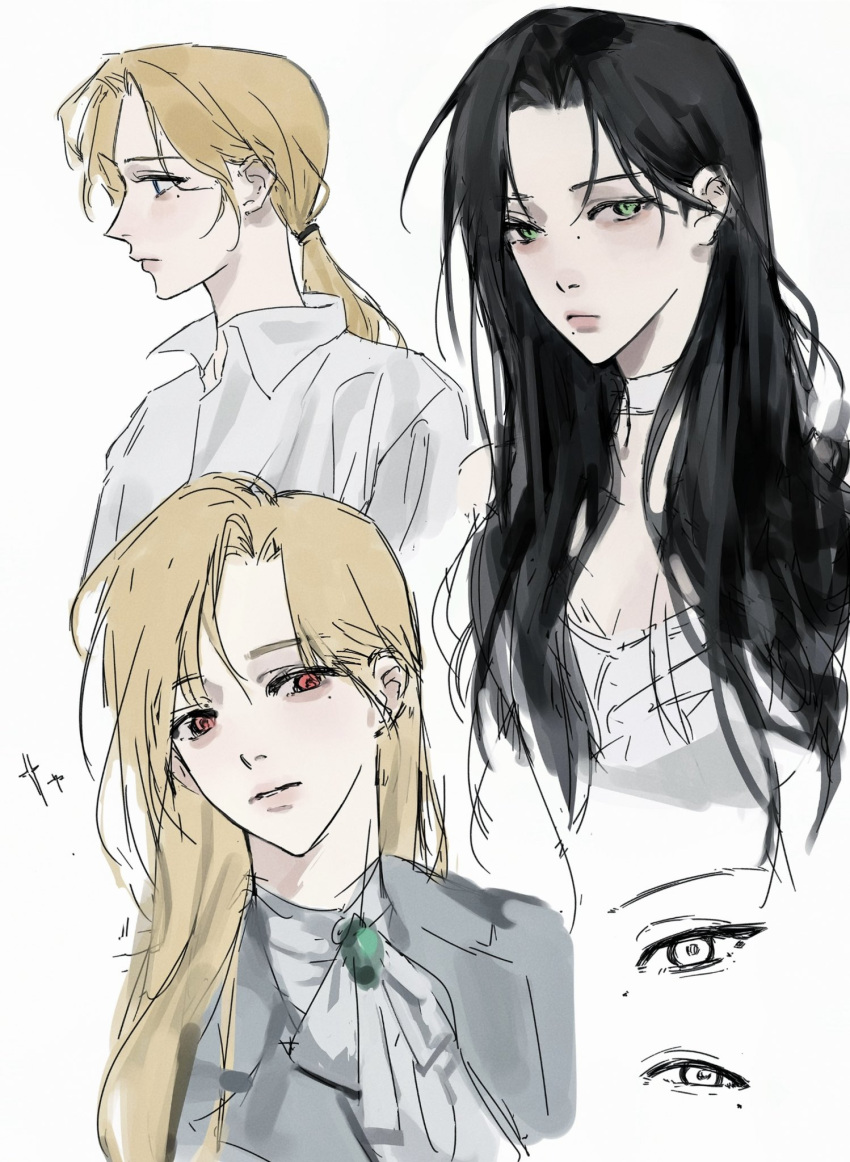 2girls, black_hair, black_jacket, blonde_hair, chinese_commentary, choker, collared_shirt, commentary_request