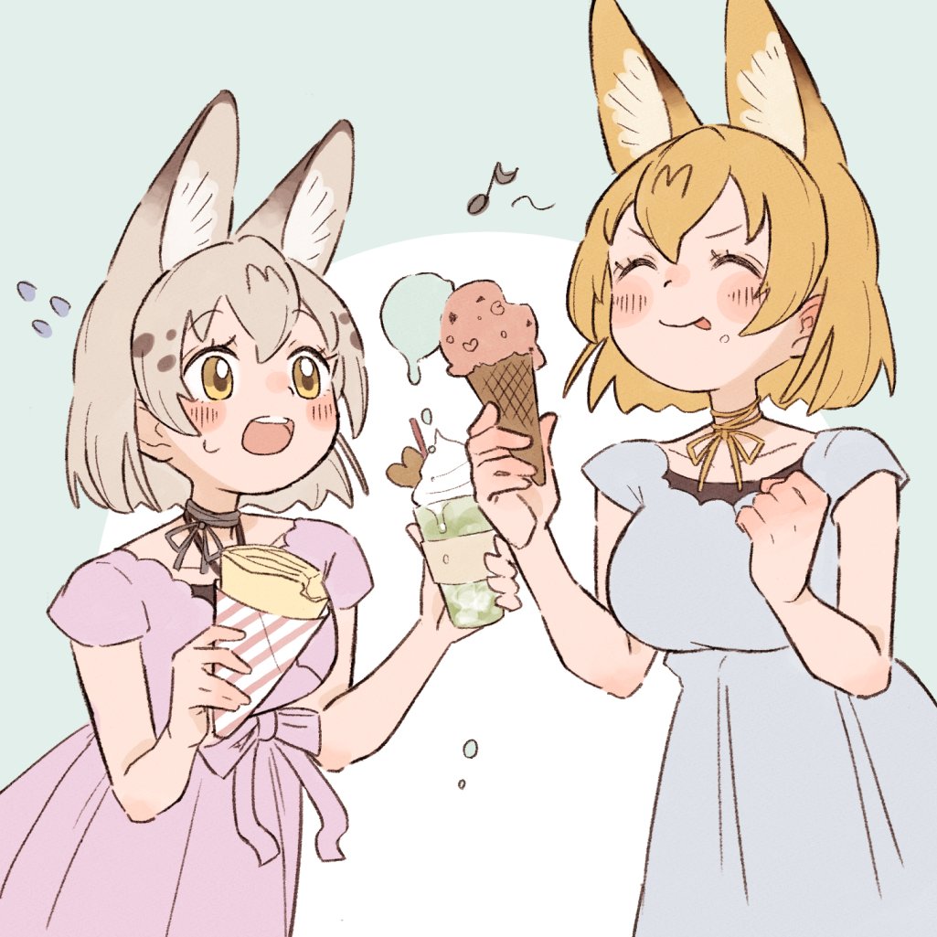 0nanaten, 2girls, :o, :p, ^_^, alternate_costume, animal_ear_fluff, animal_ears