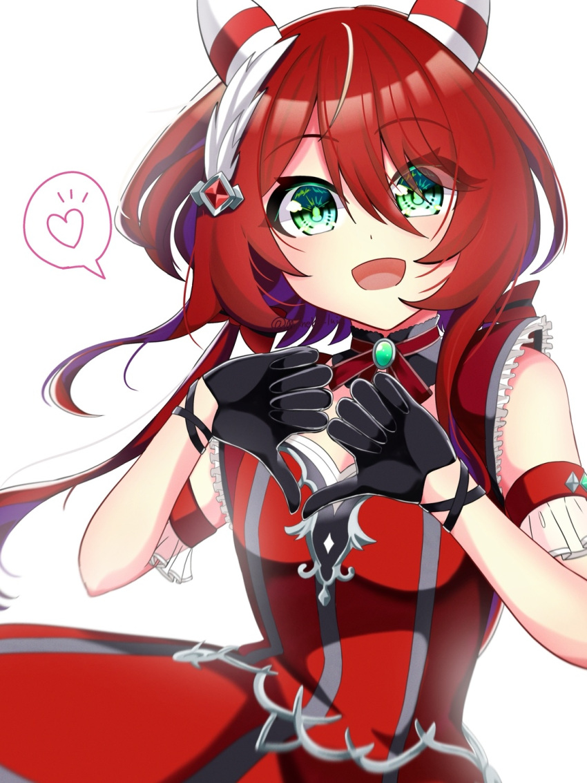 1girl, animal_ears, breasts, commentary_request, green_eyes, hair_between_eyes, heart, heart_hands
