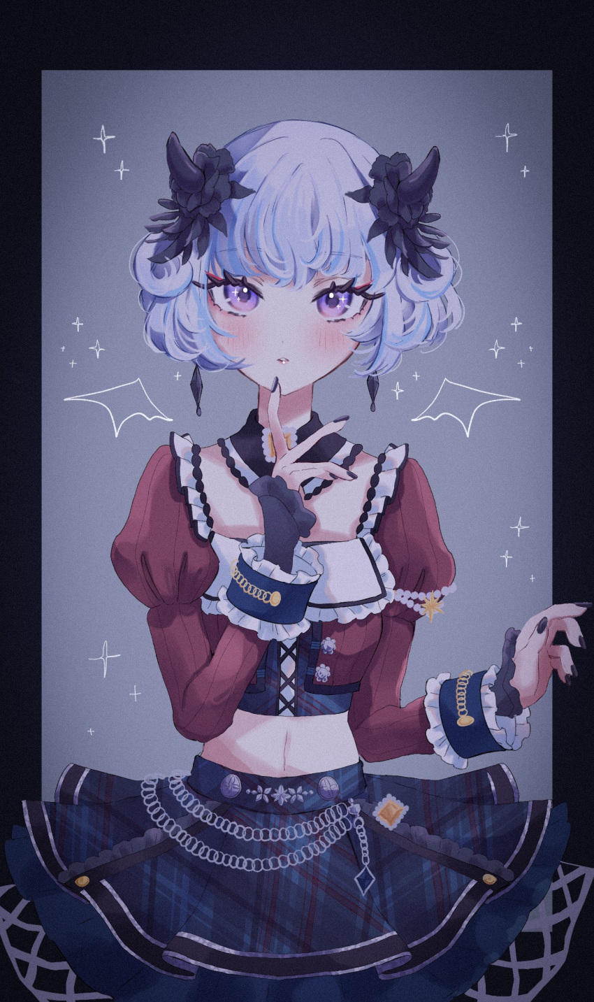 1girl, aikatsu!, aikatsu!_(series), aikatsu_academy!, ak1002s, black_nails, blunt_bangs, blush