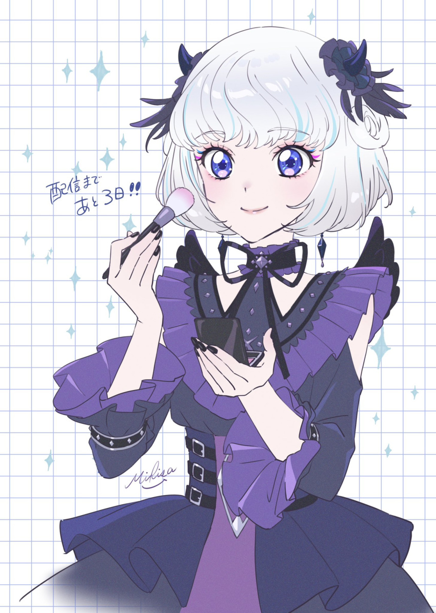 1girl, aikatsu!, aikatsu!_(series), aikatsu_academy!, applying_makeup, black_nails, blunt_bangs, blush