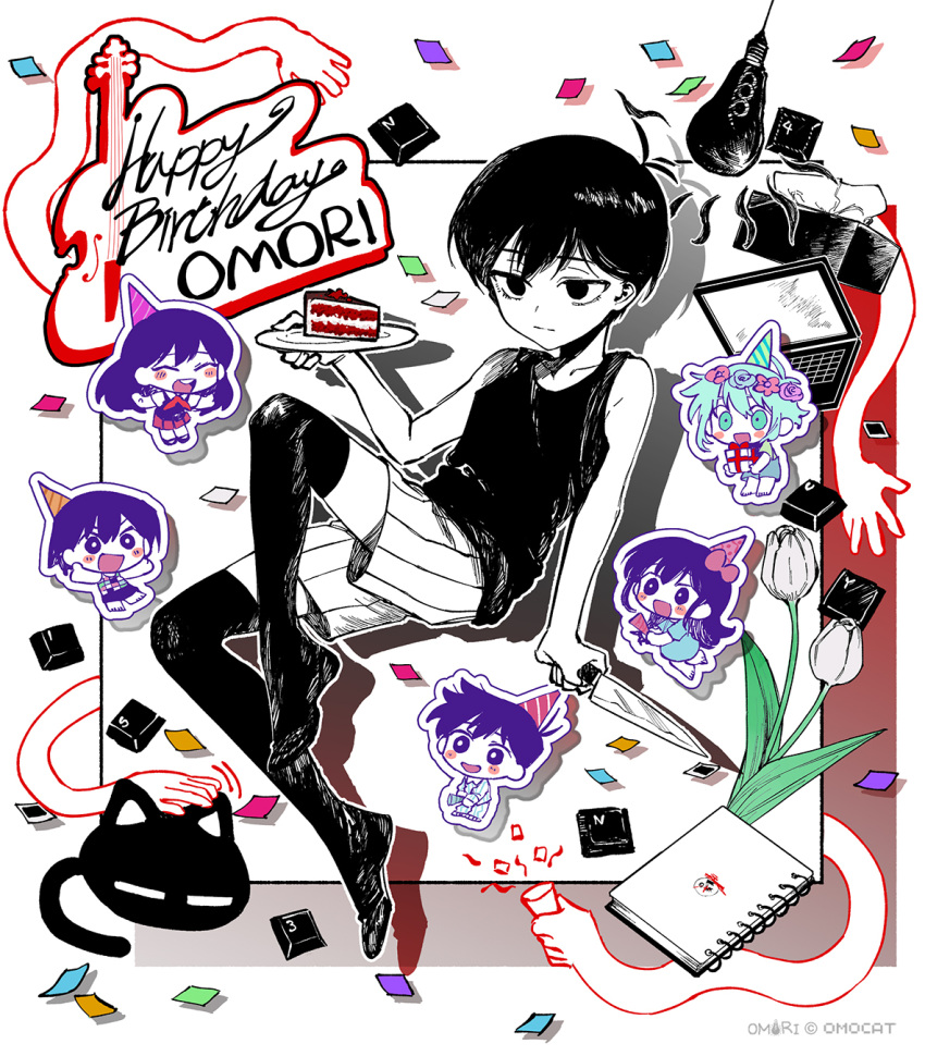 2girls, 4boys, aubrey_(headspace)_(omori), aubrey_(omori), basil_(headspace)_(omori), basil_(omori), black_eyes, black_hair