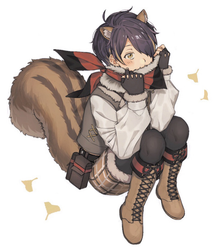 1boy, adjusting_bandana, animal_ears, bandana, bandana_around_neck, black_bag, black_gloves, black_pantyhose