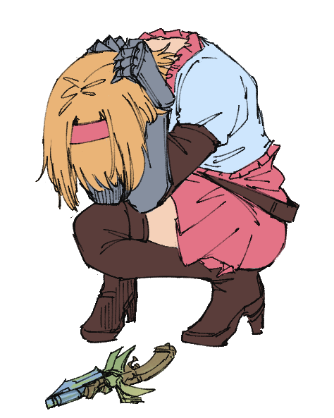 1girl, belt, blonde_hair, boots, djeeta_(granblue_fantasy), dress, gauntlets, granblue_fantasy