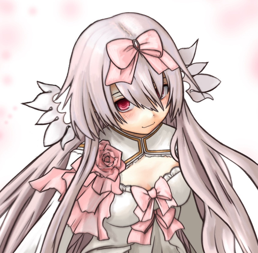 1girl, arcaea, bow, breasts, cleavage_cutout, closed_mouth, clothing_cutout, commentary