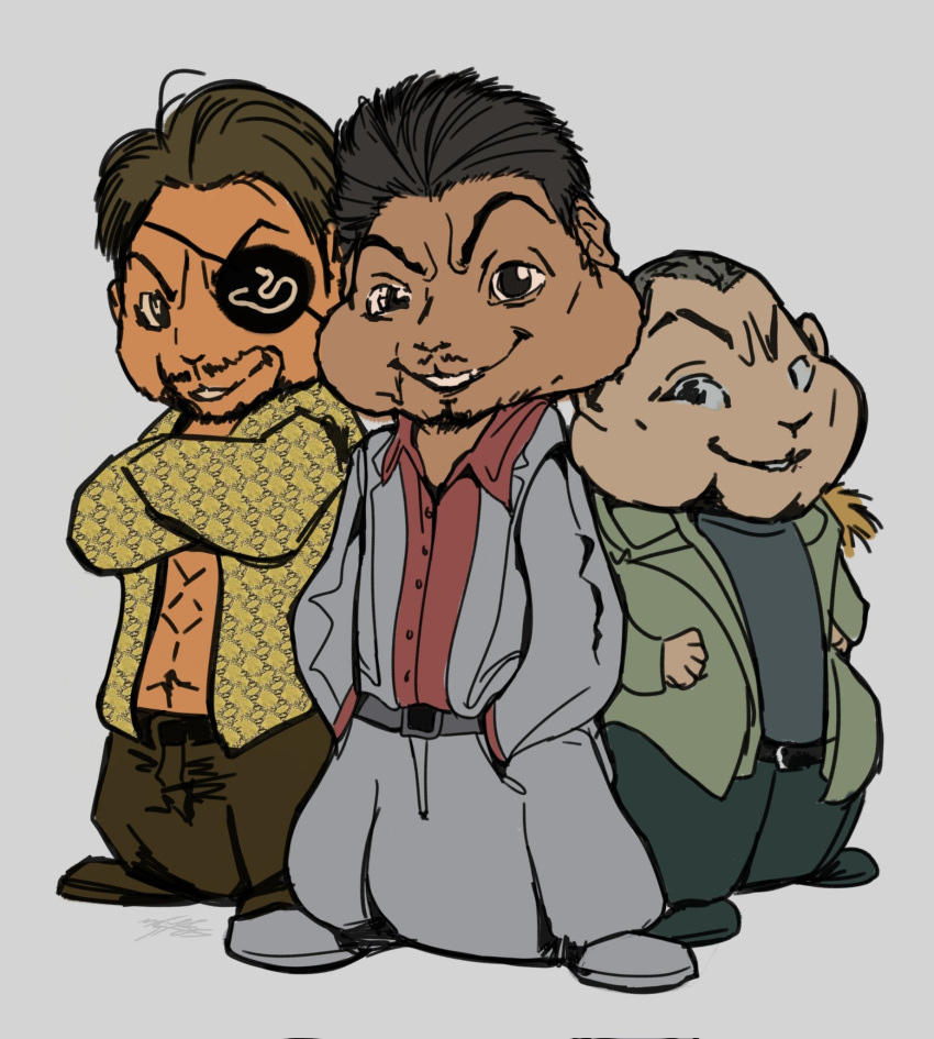 3boys, alvin_and_the_chipmunks, baggy_pants, beard, black_hair, brown_hair, facial_hair, full_body