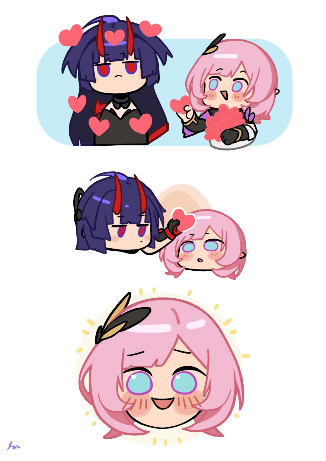 black_dress, blue_eyes, blush, chibi, chibi_only, dress, elf, elysia_(honkai_impact)