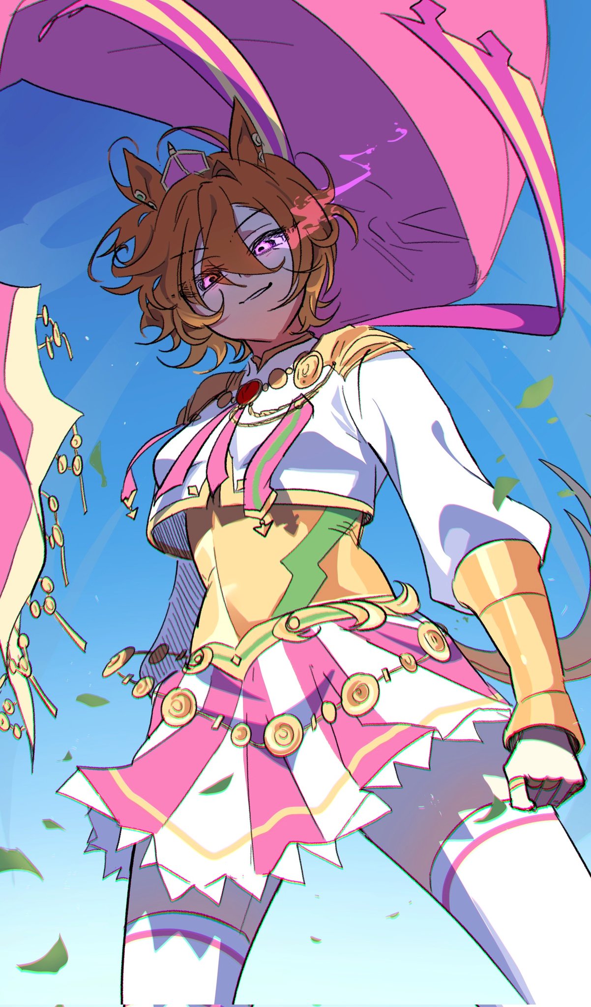1girl, animal_ears, armor, arms_at_sides, breasts, cape, clenched_hands, corrupted_twitter_file