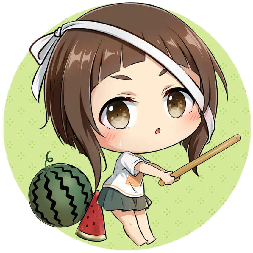 1girl, :o, barefoot, blush, brown_eyes, brown_hair, chibi, eda_udon