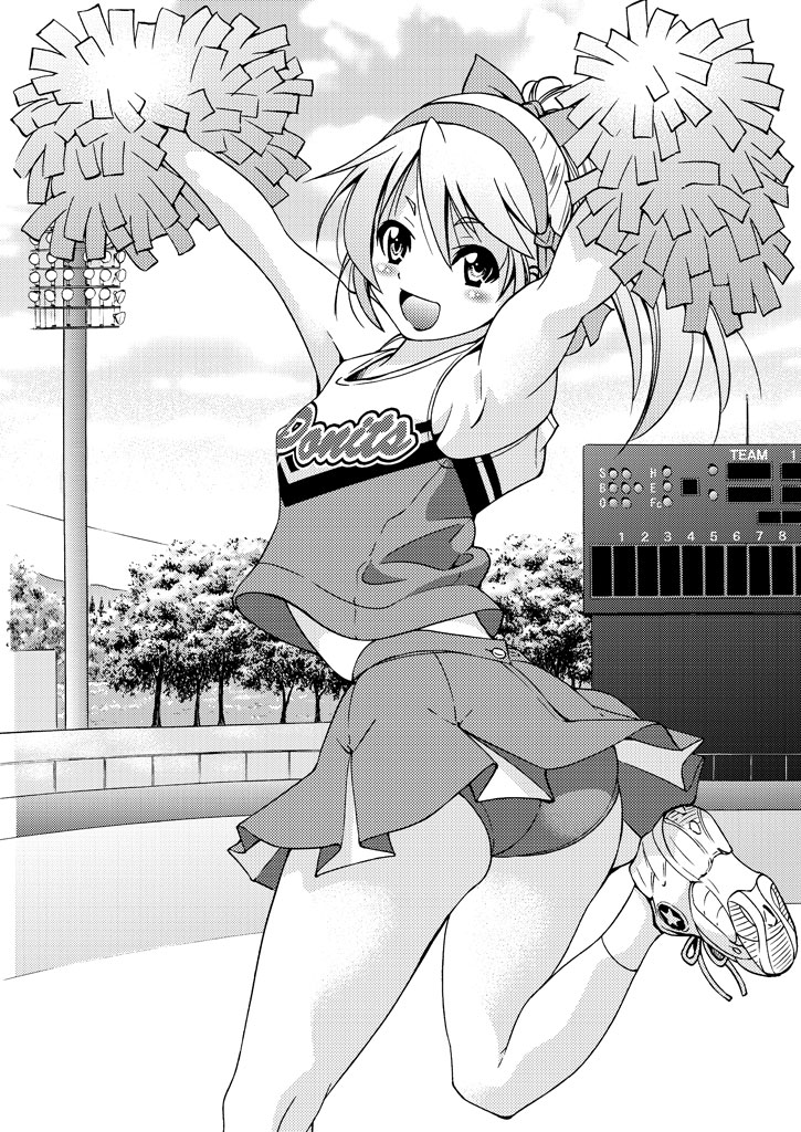 :d, ass, buruma, cheerleader, copyright_request, inoue_yoshihisa, looking_back, monochrome