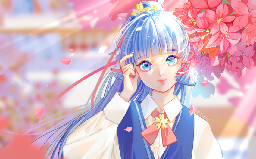 1girl, absurdres, alternate_costume, artist_name, basho, blue_eyes, blue_hair, blunt_bangs