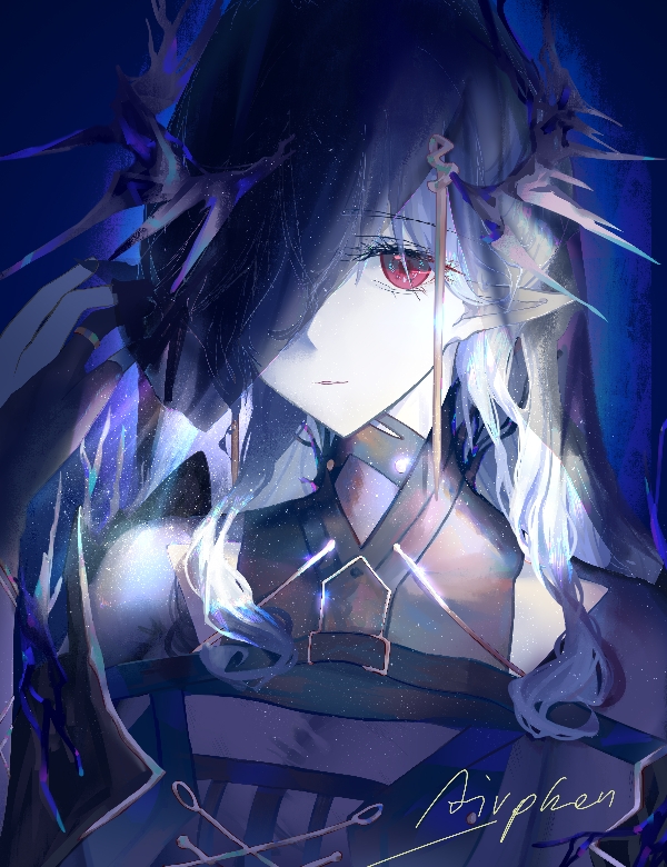 1girl, arknights, bare_shoulders, belt, black_belt, black_gloves, black_shirt, black_veil