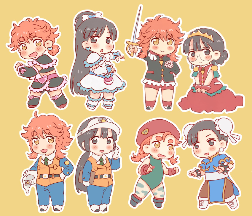 2girls, arm_up, arunsu92, bike_shorts, black_arm_warmers, black_bracelet, black_eyes, black_hair