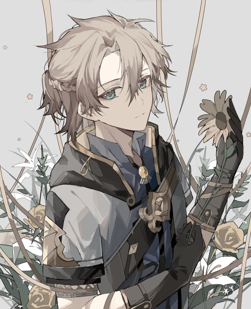 1boy, albedo_(genshin_impact), antenna_hair, black_gloves, blonde_hair, blue_eyes, braid, coat