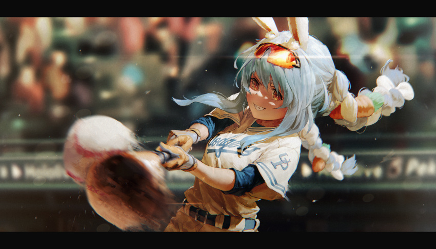 1girl, absurdres, animal_ear_fluff, animal_ears, baseball, baseball_(object), baseball_bat, baseball_jersey