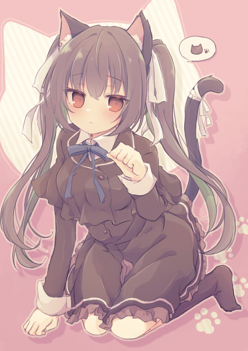 1girl, animal_ear_fluff, animal_ears, black_capelet, black_hair, black_shirt, black_skirt, black_socks
