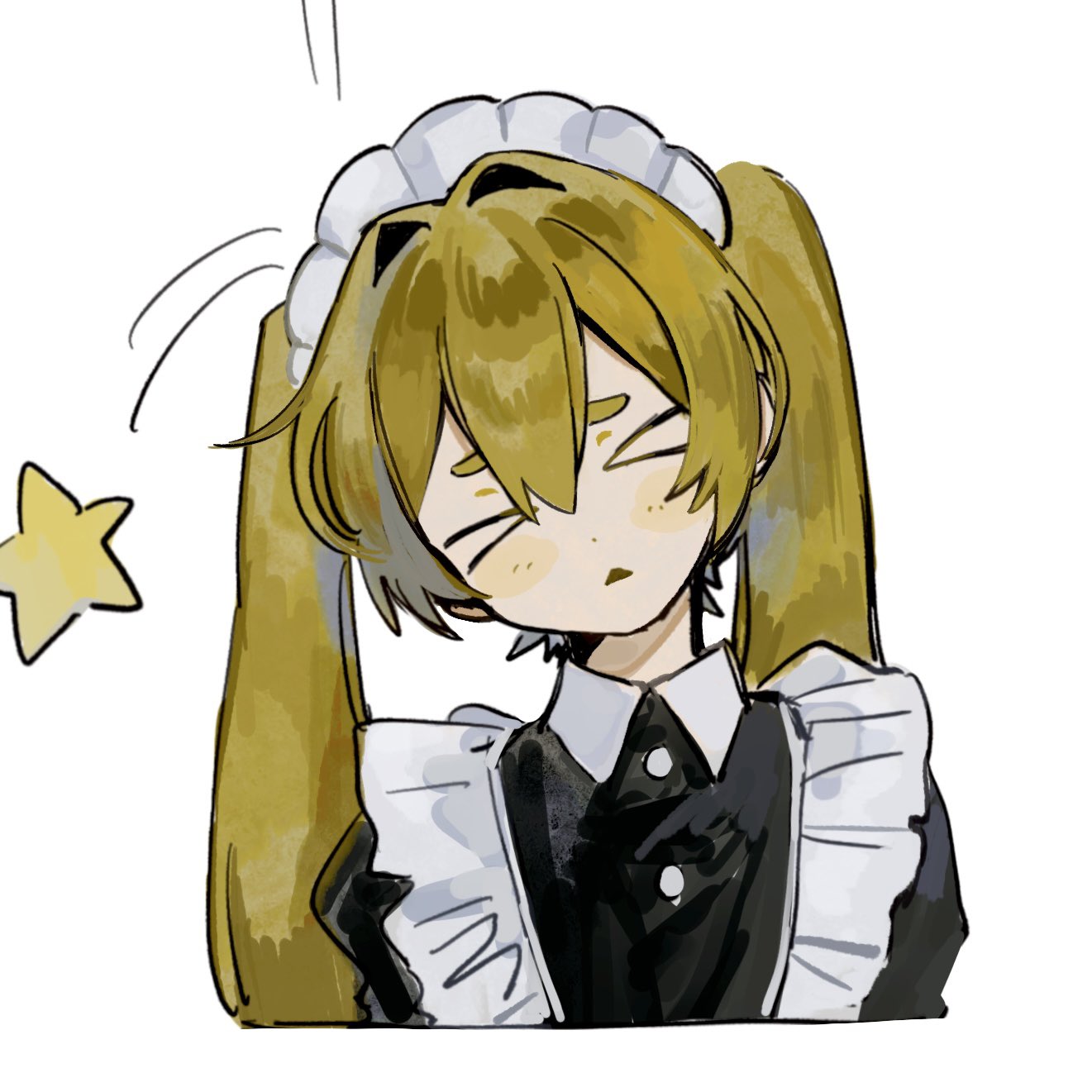 >_<, 1girl, black_dress, blonde_hair, blush_stickers, collared_dress, commentary_request, cropped_torso