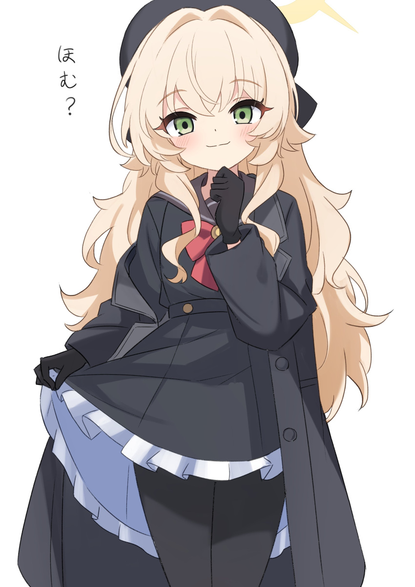 1girl, absurdres, beret, blonde_hair, blue_archive, blush, breasts, green_eyes