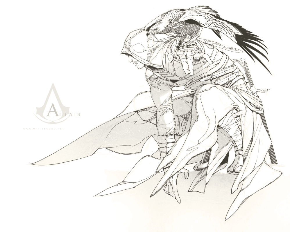 assassin's_creed, assassin's_creed, bird, eagle, gloves, hood, knife, male